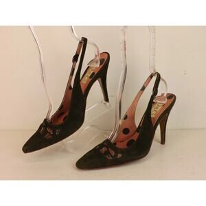 NIB DOLCE&GABBANA DARK OLIVE SUEDE POINTED TOE BUCKLE SLINGBACK PUMPS 38.5 ITALY